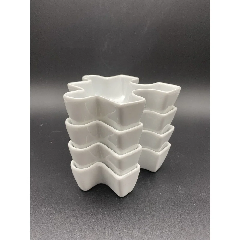 4 JIGSAW PUZZLE‎ PIECES CONDIMENT BOWLS DIPPING SAUCE WHITE Made In France